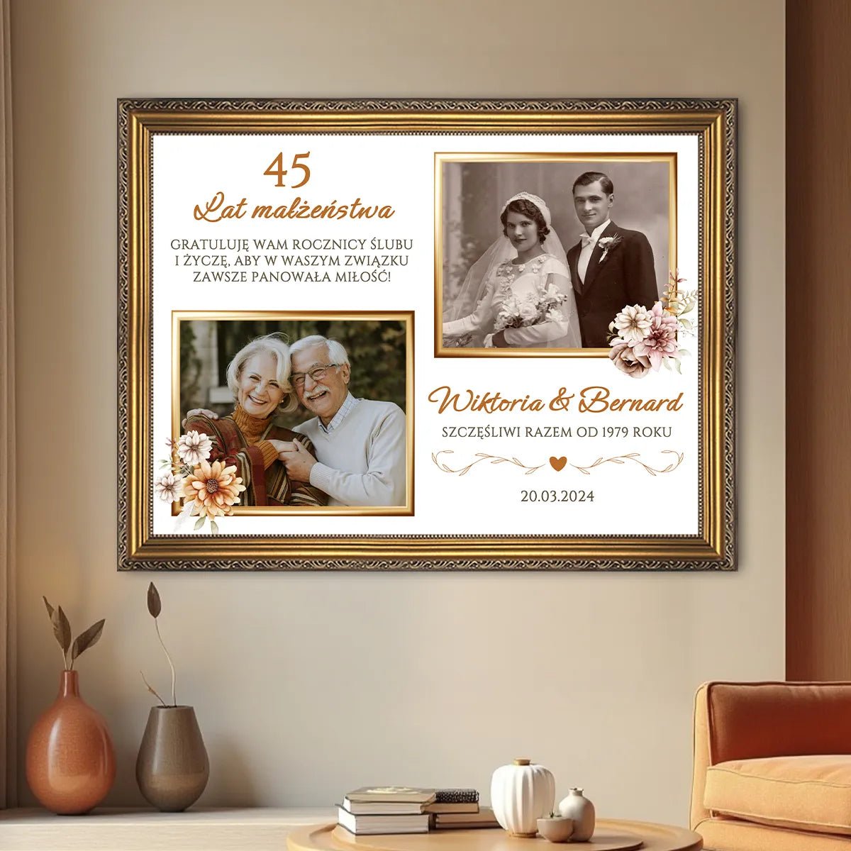 45 lat małżeństwa - druk na płótnie, spersonalizowany prezent dla pary - Adamell.pl