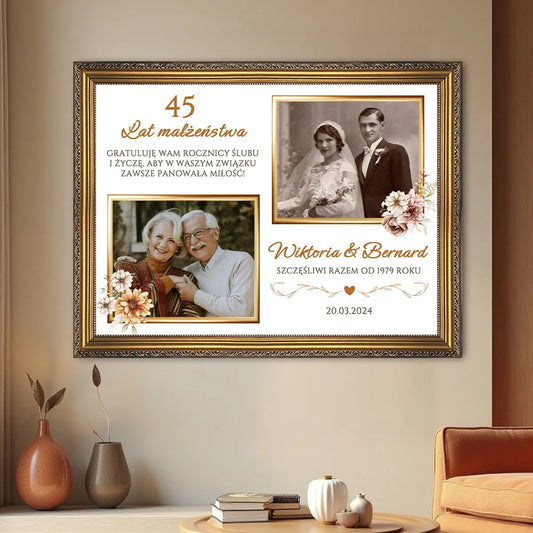 45 lat małżeństwa - druk na płótnie, spersonalizowany prezent dla pary - Adamell.pl