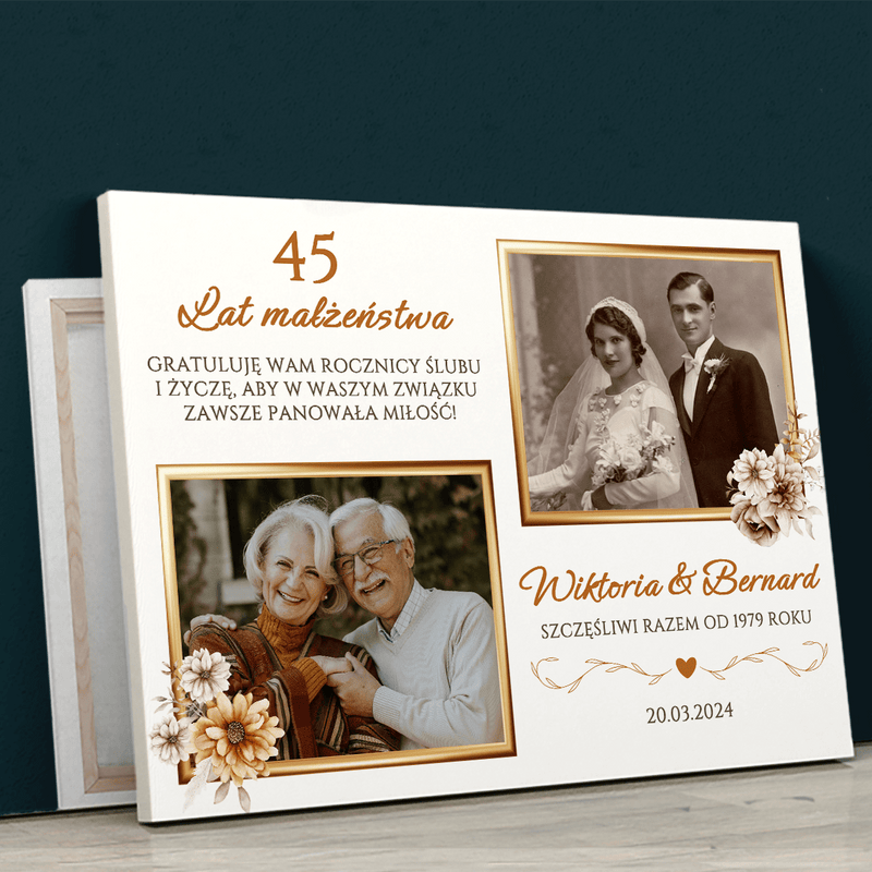 45 lat małżeństwa - druk na płótnie, spersonalizowany prezent dla pary - Adamell.pl