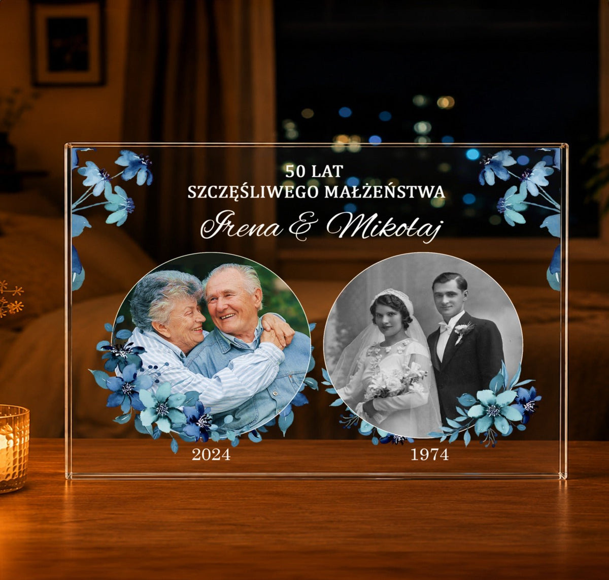 50 lat szczęśliwego małżeństwa - Druk na szkle, spersonalizowany prezent dla pary - Adamell.pl