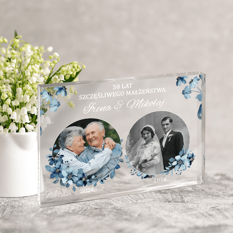 50 lat szczęśliwego małżeństwa - Druk na szkle, spersonalizowany prezent dla pary - Adamell.pl