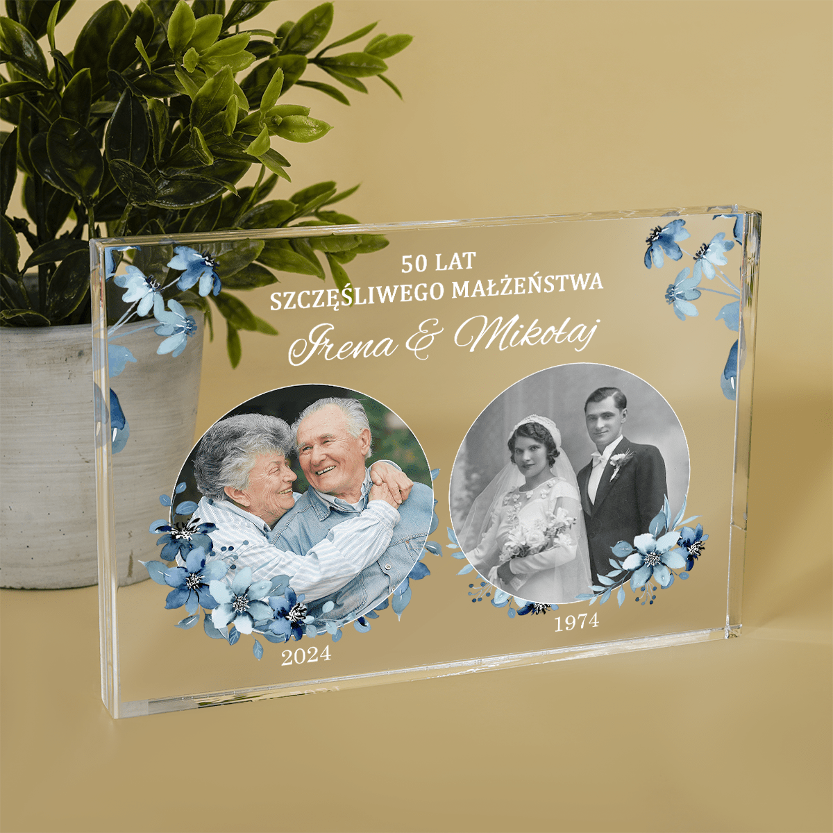 50 lat szczęśliwego małżeństwa - Druk na szkle, spersonalizowany prezent dla pary - Adamell.pl