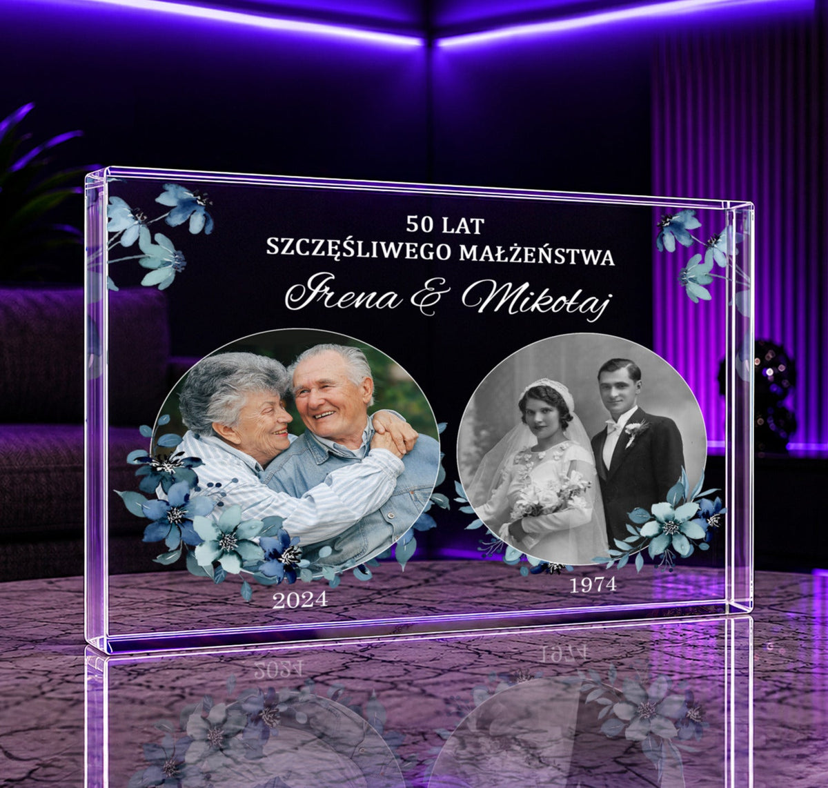 50 lat szczęśliwego małżeństwa - Druk na szkle, spersonalizowany prezent dla pary - Adamell.pl
