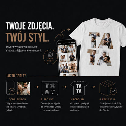 Koszulka męska z nadrukiem fotonapis TATA - spersonalizowany prezent dla taty