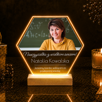 Nauczycielka z wielkim sercem - Druk na szkle, spersonalizowany prezent dla nauczyciela