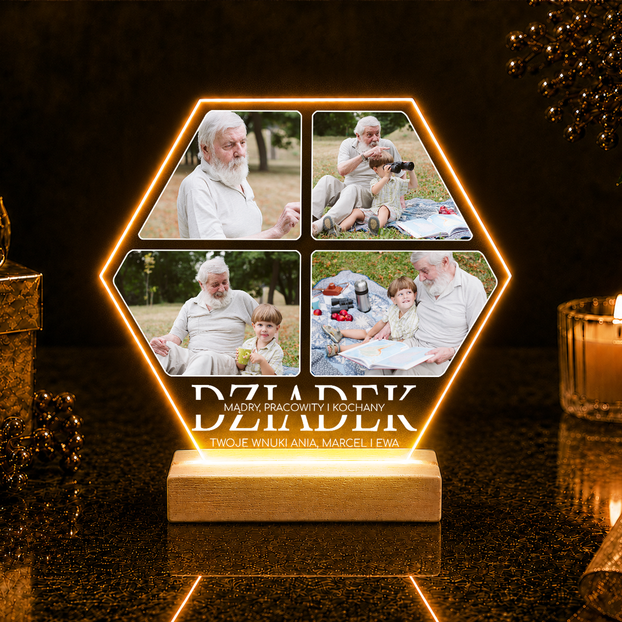 Dziadek mądry pracowity, kochany - Druk na szkle, spersonalizowany prezent dla dziadka