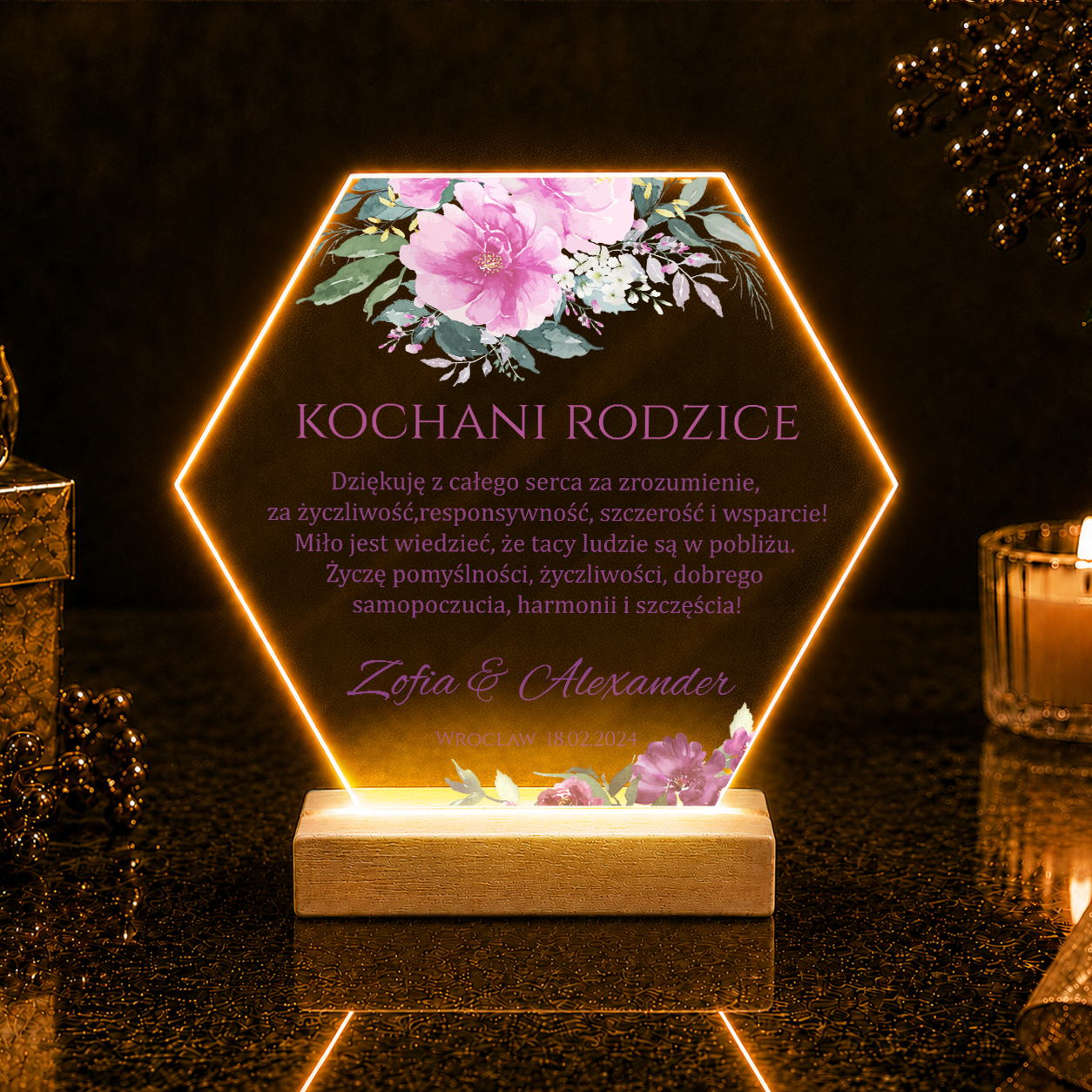 Kochani rodzice tekst - Druk na szkle, spersonalizowany prezent dla rodziców