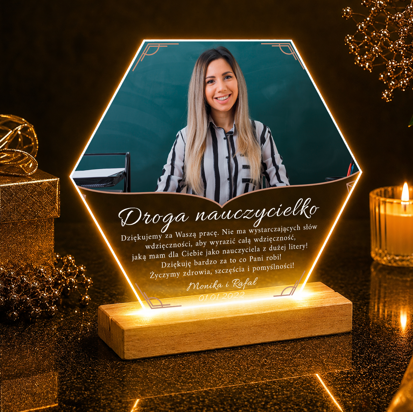 Drogiej nauczycielce - Druk na szkle, spersonalizowany prezent dla nauczyciela