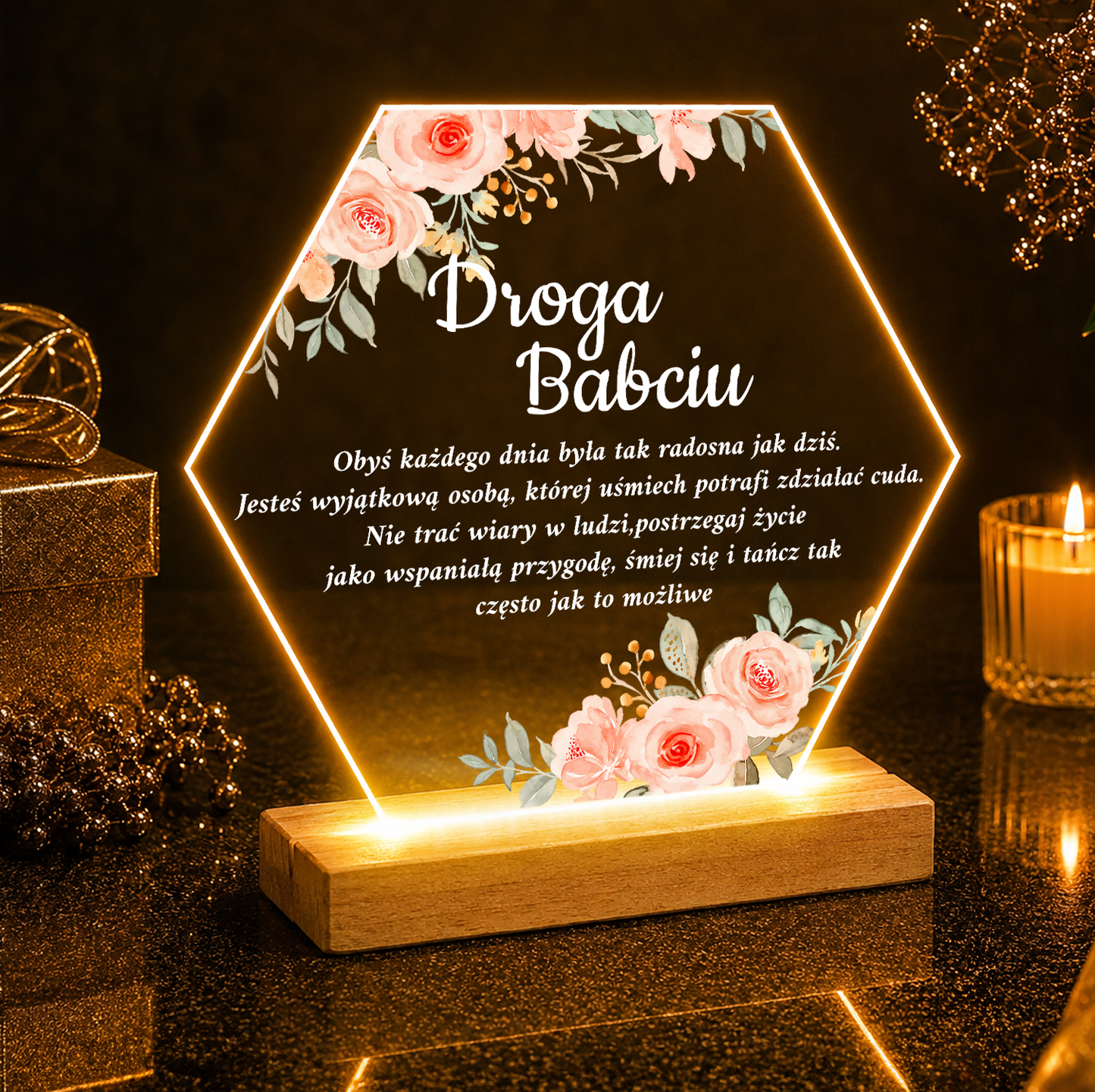 Droga babciu tekst - Druk na szkle, spersonalizowany prezent dla babci