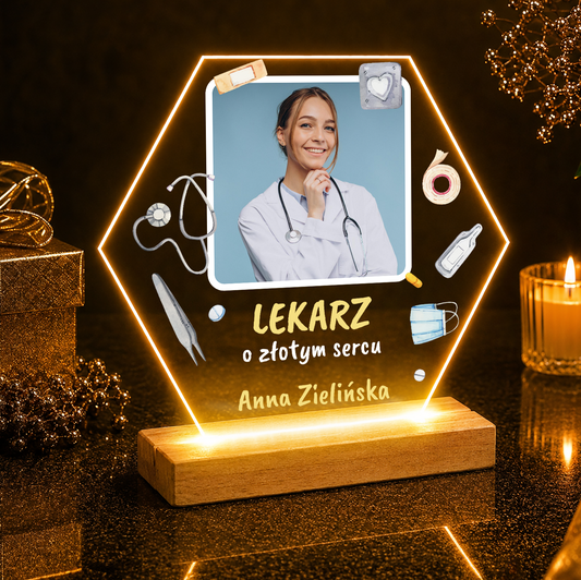 Lekarz o złotym sercu - Druk na szkle, spersonalizowany prezent dla lekarza