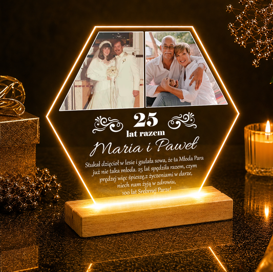 25 lat razem 2 zdjęcia + życzenia - Druk na szkle, spersonalizowany prezent dla pary