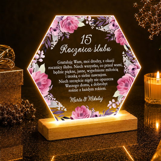 15. rocznica ślubu życzenia - Druk na szkle, spersonalizowany prezent dla pary