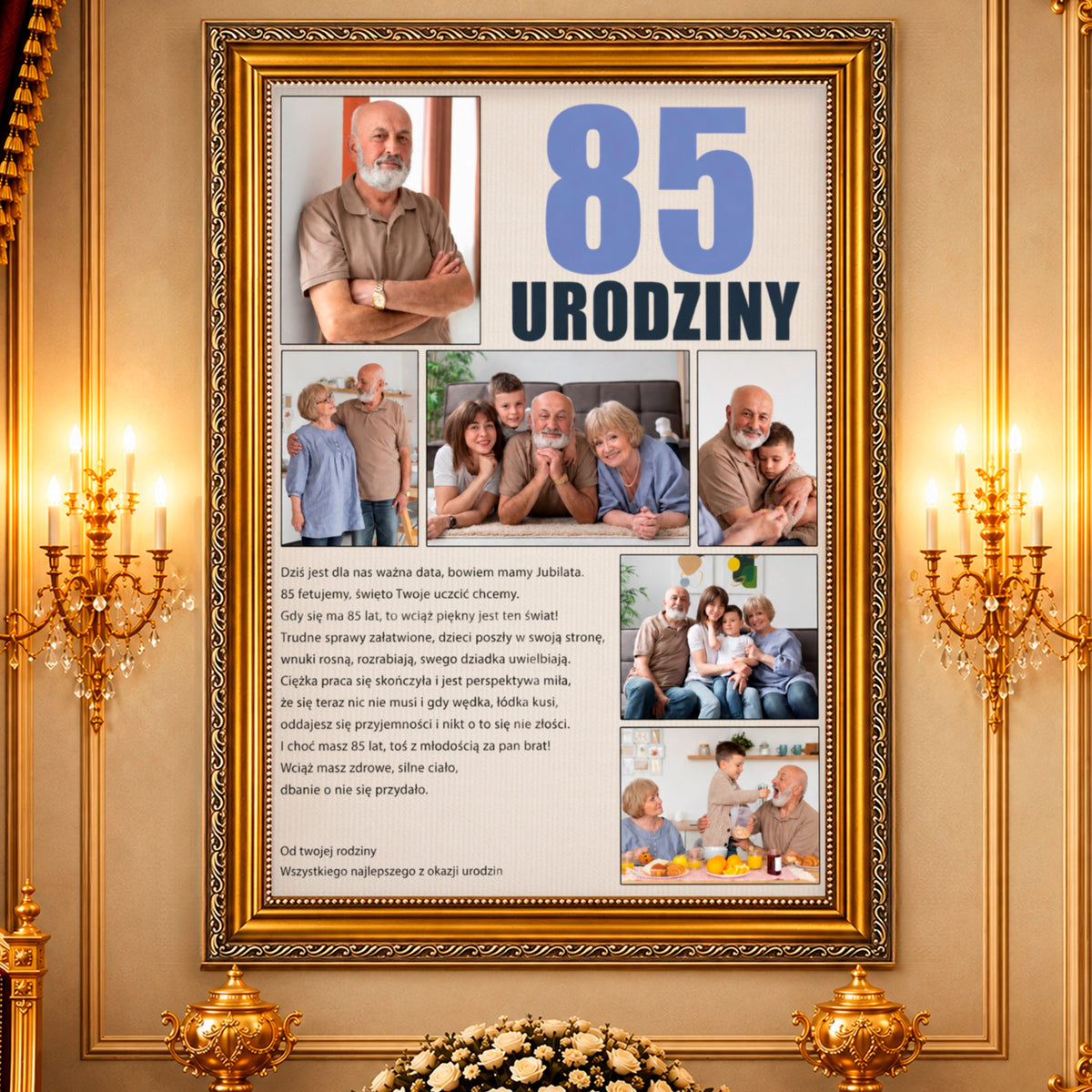 Kolaż ze zdjęć na płótnie Osiemdziesiąte piąte urodziny — prezent na 80 urodziny