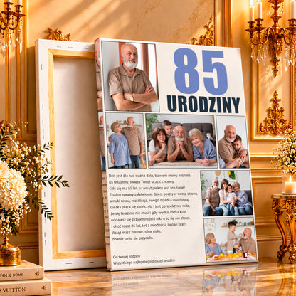 Kolaż ze zdjęć na płótnie Osiemdziesiąte piąte urodziny — prezent na 80 urodziny