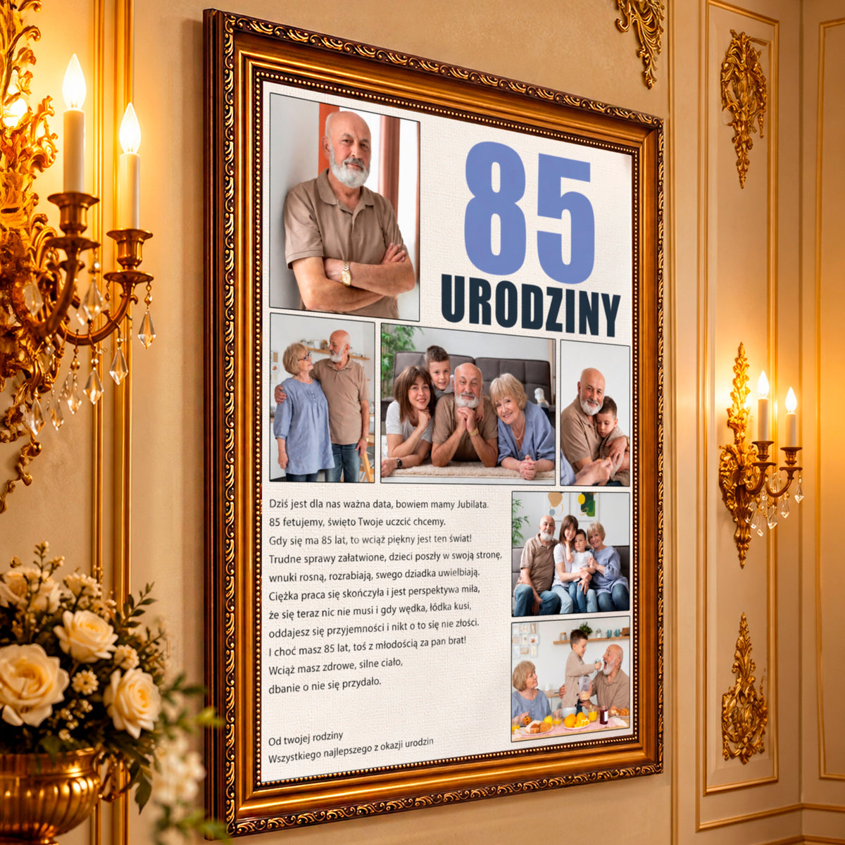 Kolaż ze zdjęć na płótnie Osiemdziesiąte piąte urodziny — prezent na 80 urodziny