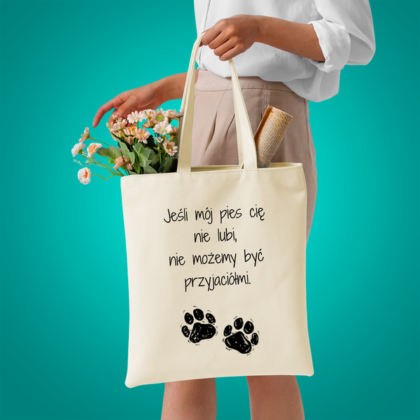 Materiałowa torba shopper z własnym nadrukiem MÓJ PIES - spersonalizowany prezent dla właściciela psa