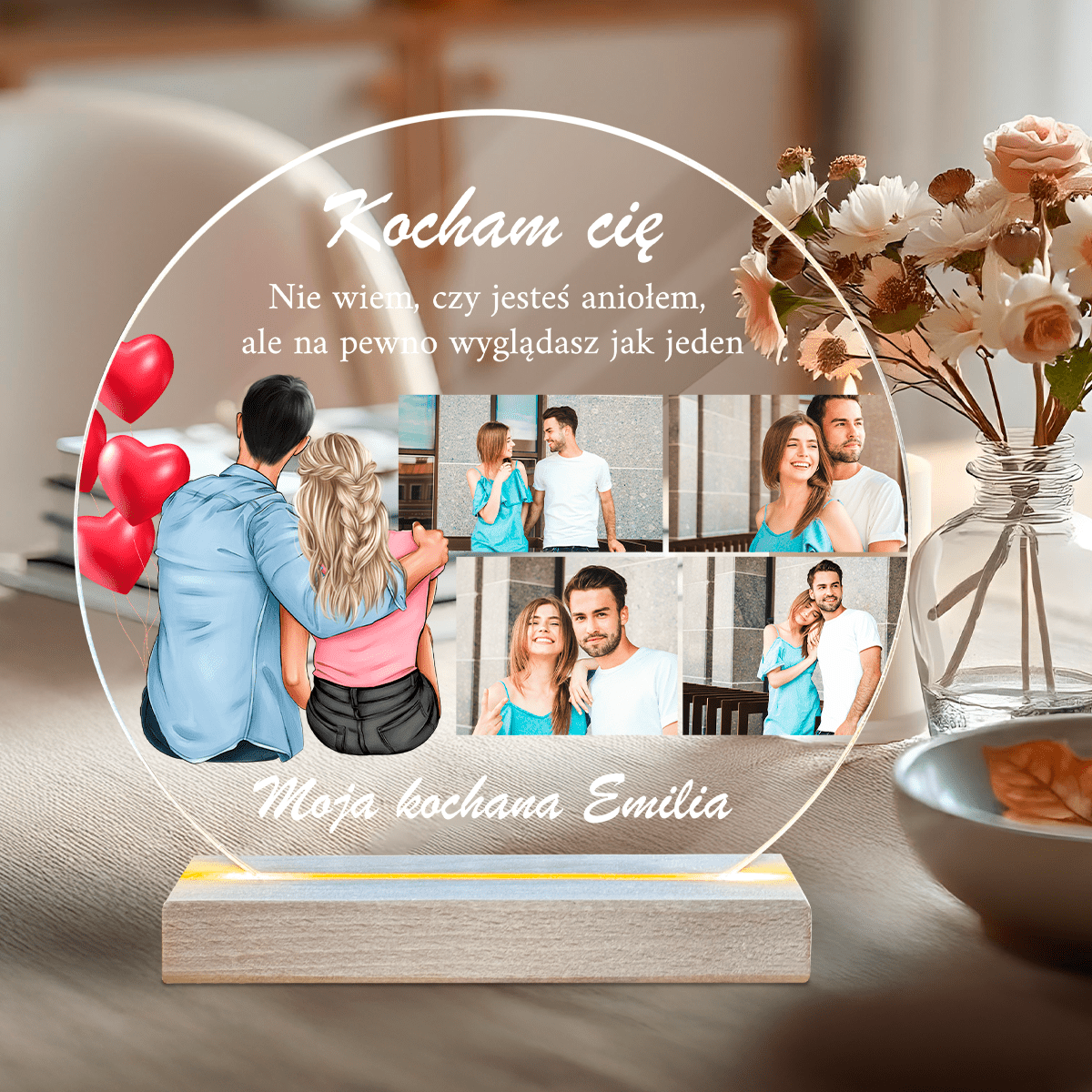 Anioł Clipart + zdjęcia - Druk na szkle, spersonalizowany prezent dla niej - Adamell.pl