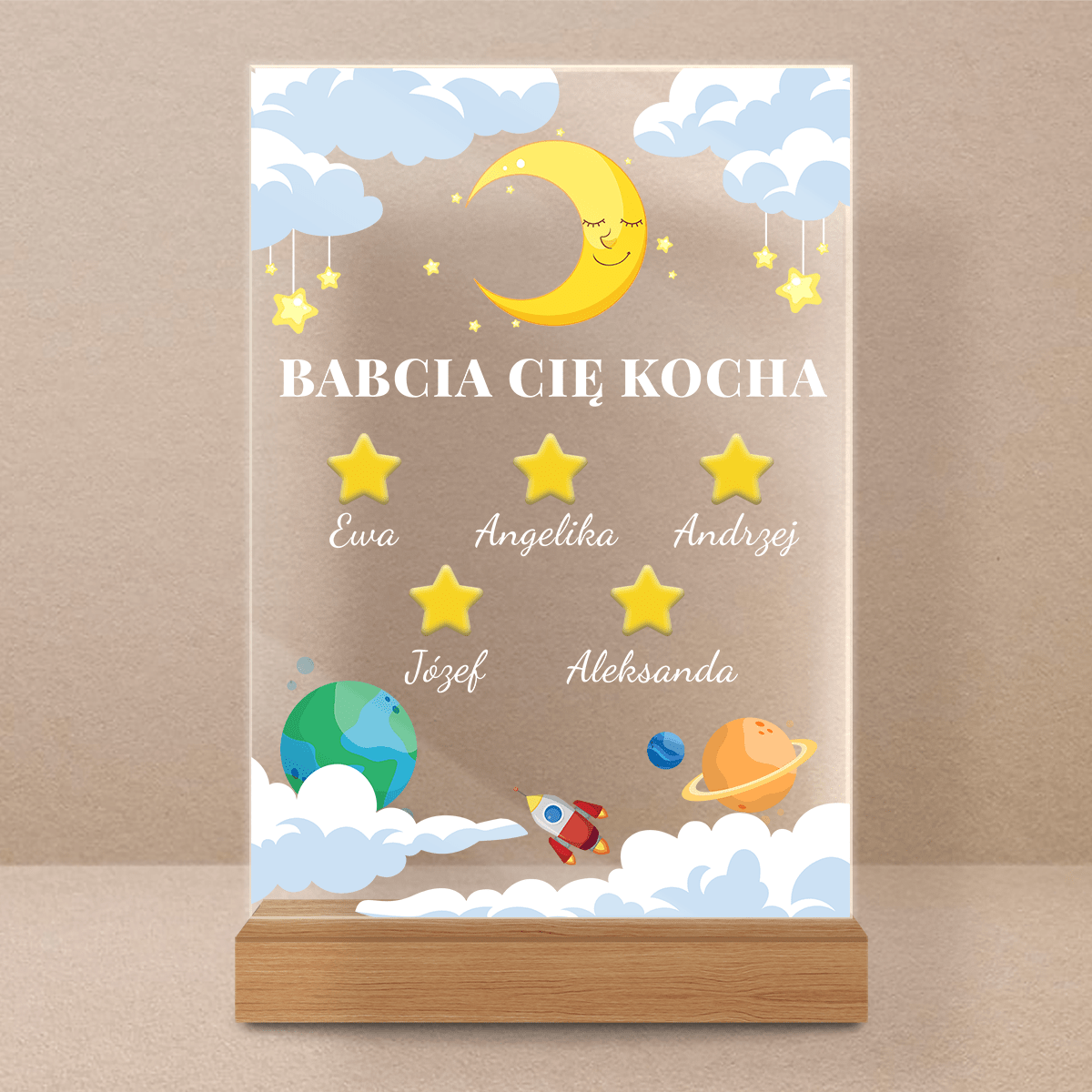 Babcia Cię kocha - Druk na szkle, spersonalizowany prezent dla dziecka - Adamell.pl
