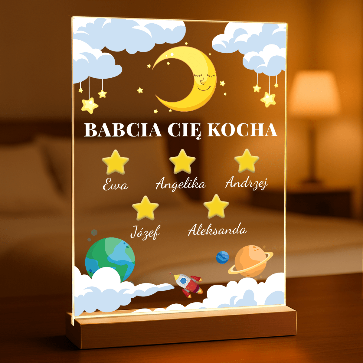 Babcia Cię kocha - Druk na szkle, spersonalizowany prezent dla dziecka - Adamell.pl