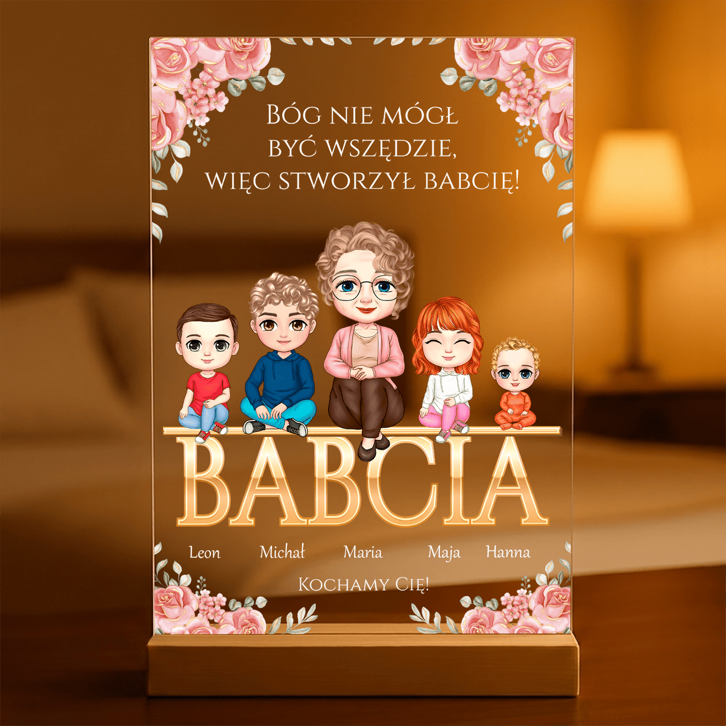 Babcia i wnuki Clipart - Druk na szkle, spersonalizowany prezent dla babci - Adamell.pl
