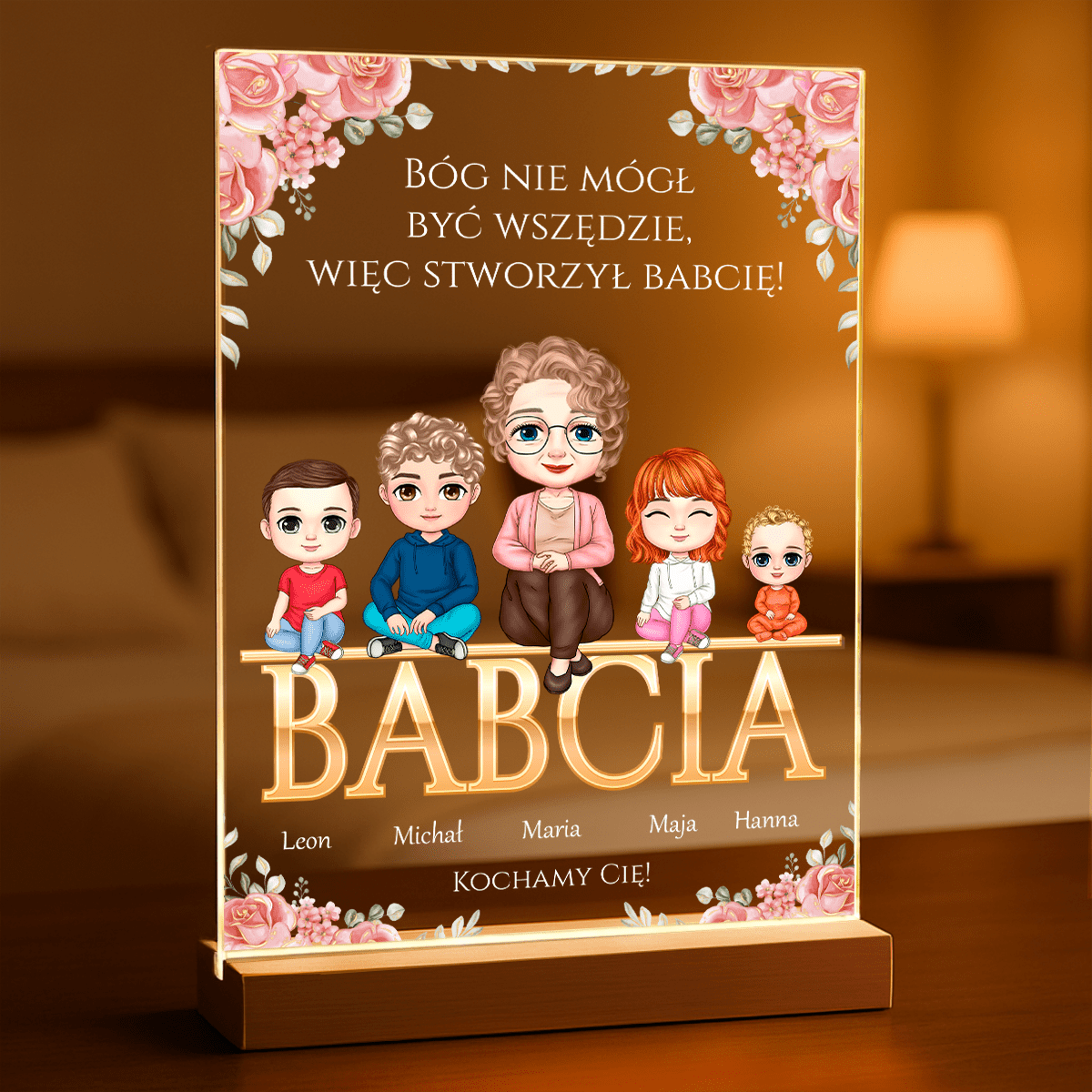 Babcia i wnuki Clipart - Druk na szkle, spersonalizowany prezent dla babci - Adamell.pl