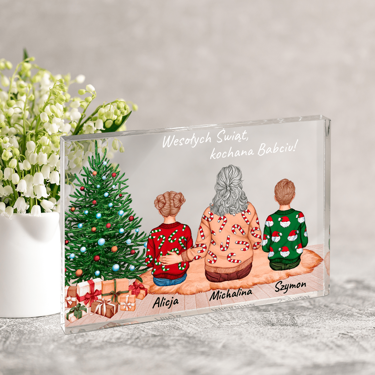 Babcia i wnuki w święta Clipart - Druk na szkle, spersonalizowany prezent dla babci - Adamell.pl