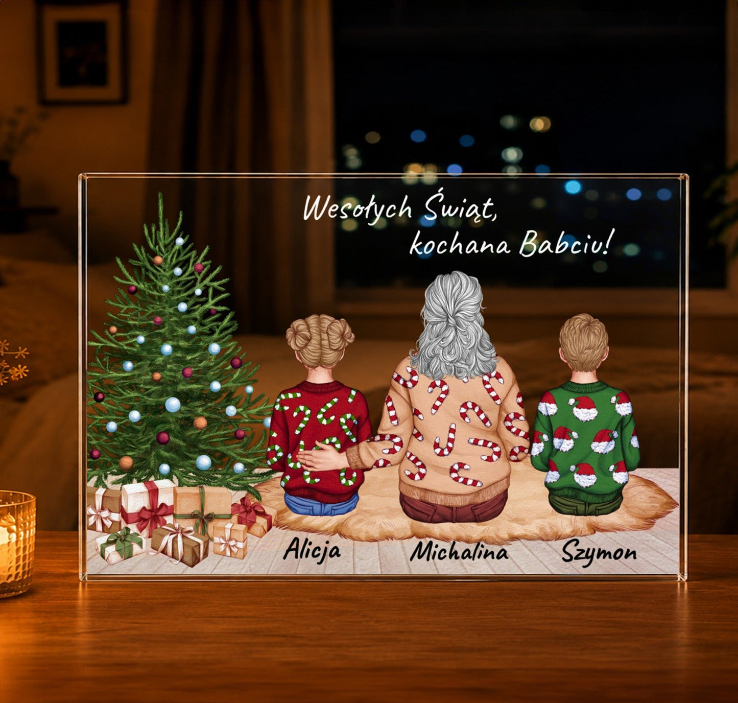 Babcia i wnuki w święta Clipart - Druk na szkle, spersonalizowany prezent dla babci - Adamell.pl