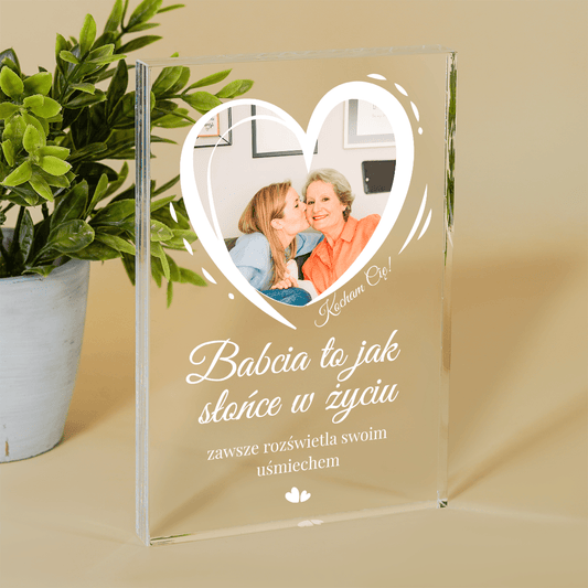 Babcia jak słońce - Druk na szkle, spersonalizowany prezent dla babci - Adamell.pl