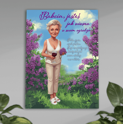 Babcia jak wiosna Ilustracja - plakat, spersonalizowany prezent dla babci - Adamell.pl