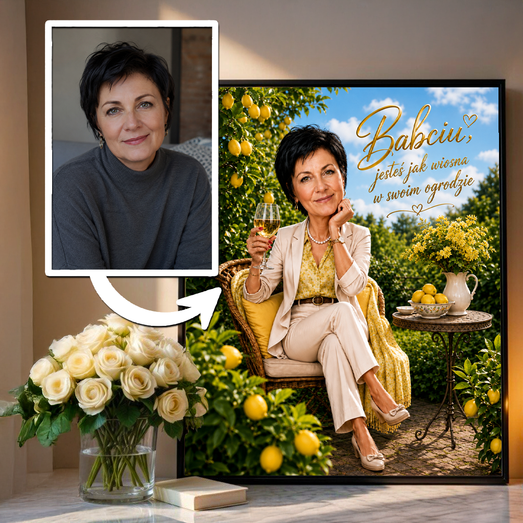 Babcia jak wiosna Ilustracja - plakat, spersonalizowany prezent dla babci - Adamell.pl