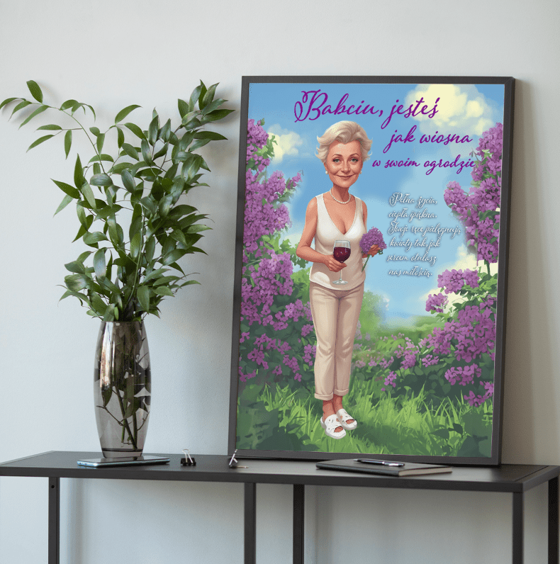 Babcia jak wiosna Ilustracja - plakat, spersonalizowany prezent dla babci - Adamell.pl