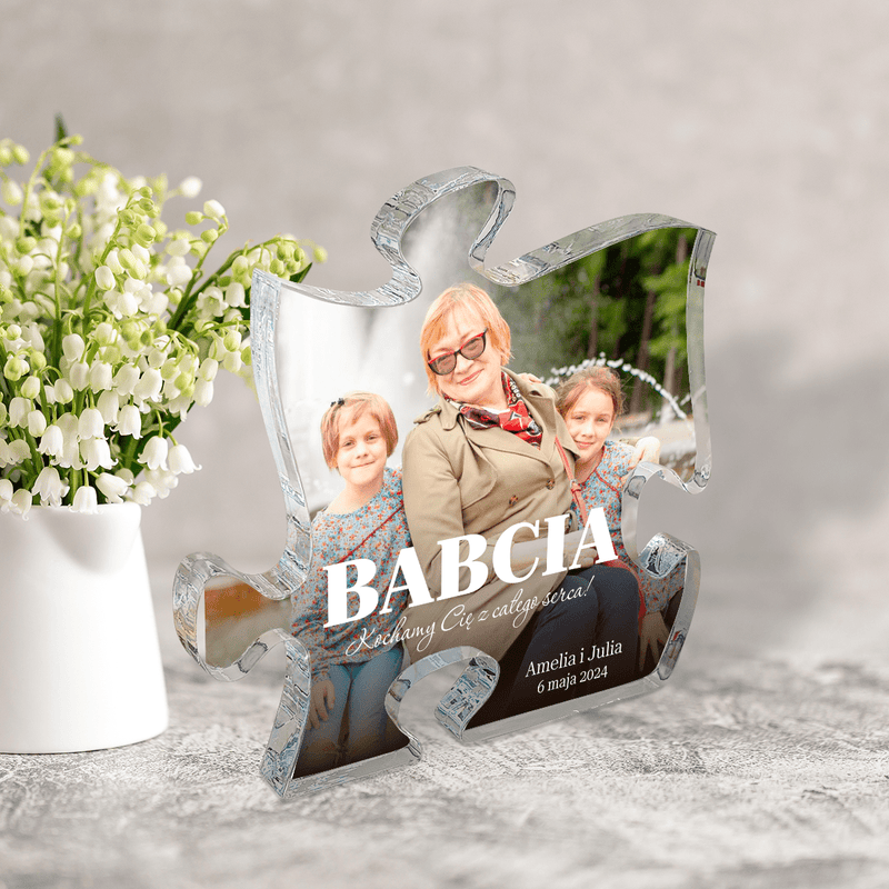 Babcia z wnuczkami, zdjęcie + imiona - Druk na szkle - puzzel, spersonalizowany prezent dla babci - Adamell.pl