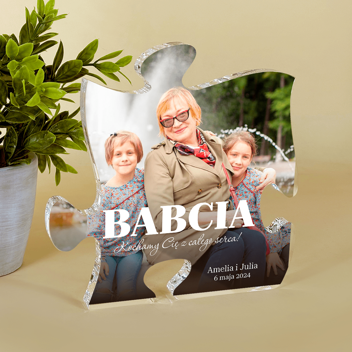 Babcia z wnuczkami, zdjęcie + imiona - Druk na szkle - puzzel, spersonalizowany prezent dla babci - Adamell.pl