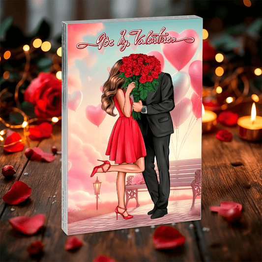 Bądź moją walentynką Clipart - Druk na szkle, spersonalizowany prezent dla niej - Adamell.pl