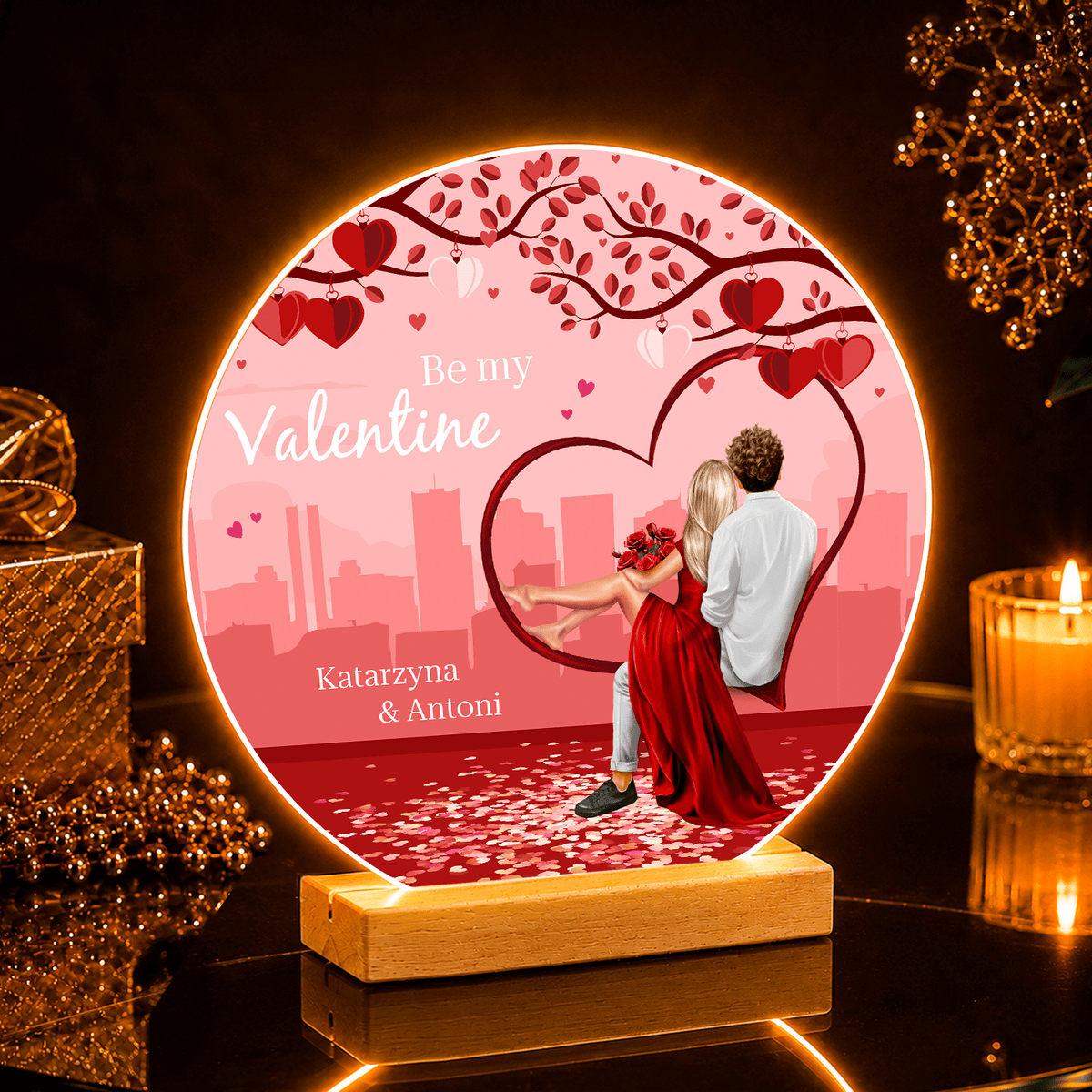 Be my Valentine - Druk na szkle, spersonalizowany prezent dla niej - Adamell.pl
