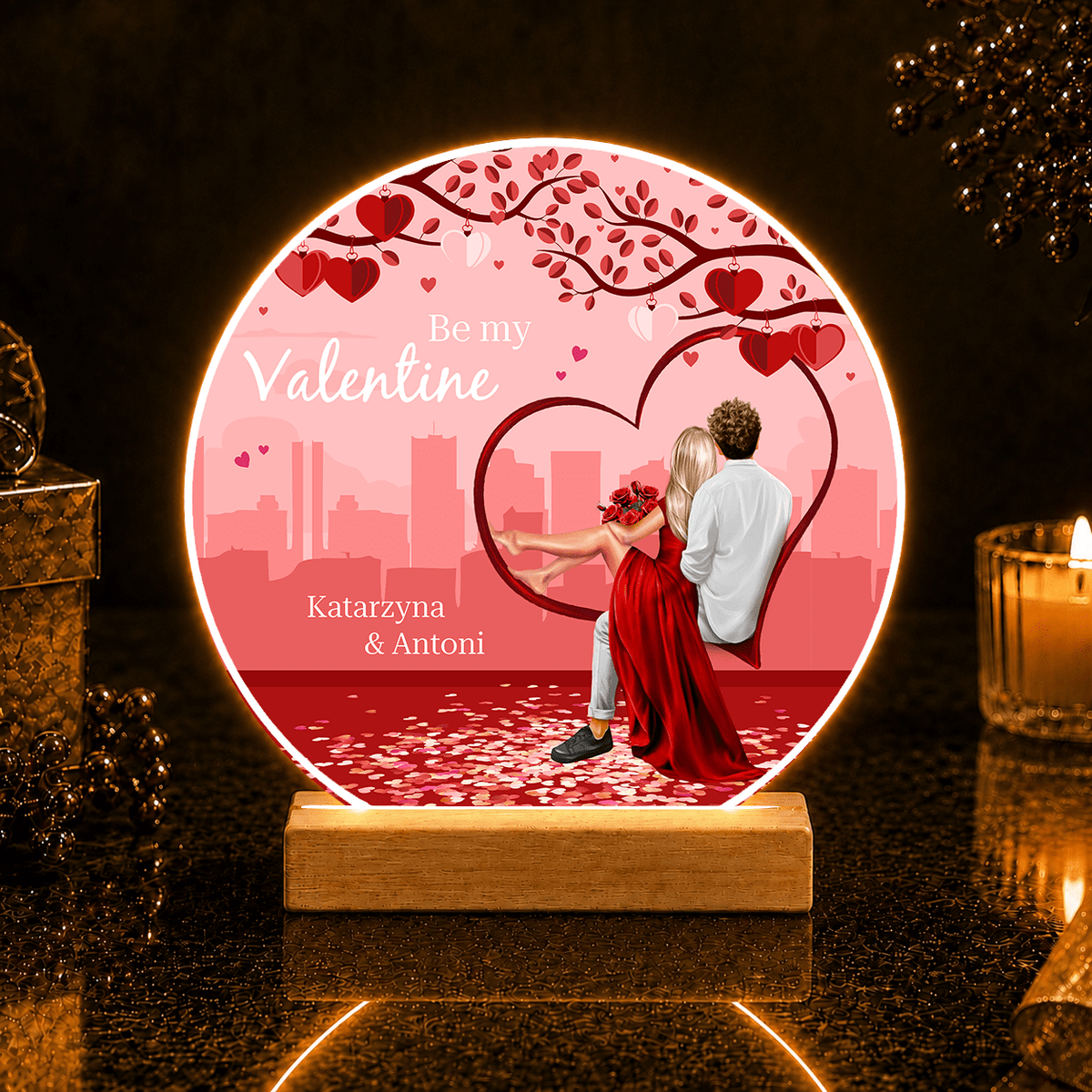 Be my Valentine - Druk na szkle, spersonalizowany prezent dla niej - Adamell.pl