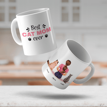 Best cat mom - 1x Kubek z nadrukiem, spersonalizowany prezent dla miłośnika kotów - Adamell.pl