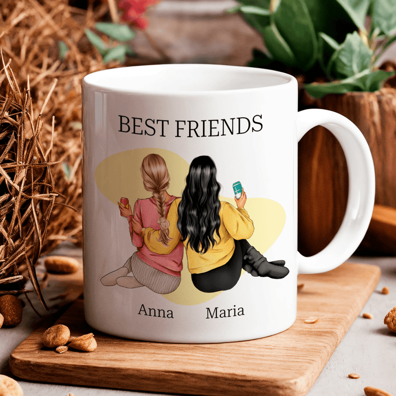 Best Friends grafika + imiona - 1x Kubek z nadrukiem, spersonalizowany prezent dla przyjaciółki - Adamell.pl