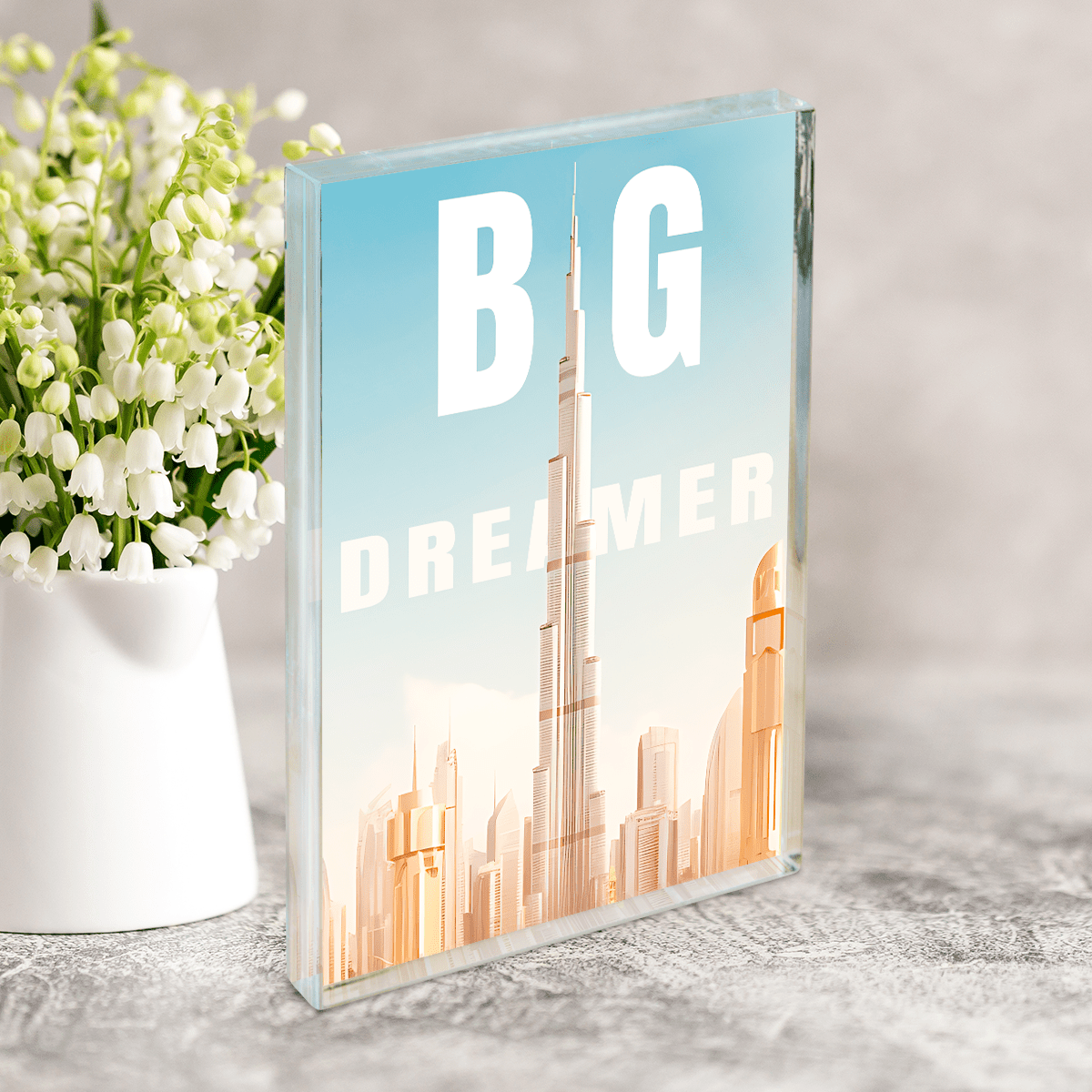 Big Dreamer widok - Druk na szkle, prezent dla niego - Adamell.pl