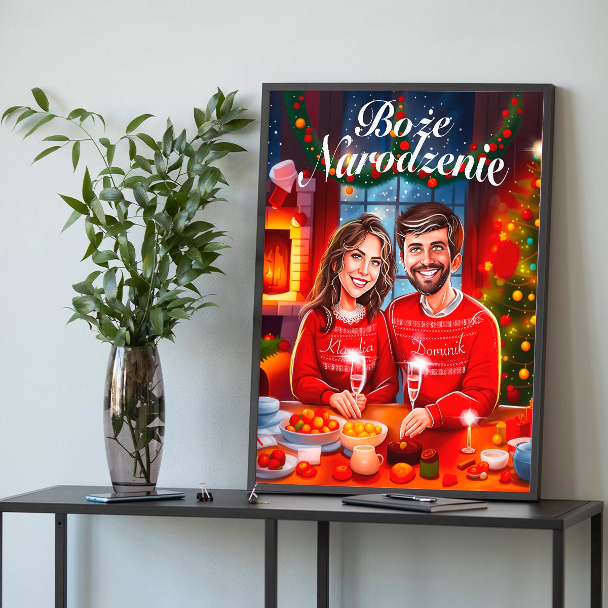 Boże Narodzenie Ilustracja - plakat, spersonalizowany prezent dla pary - Adamell.pl