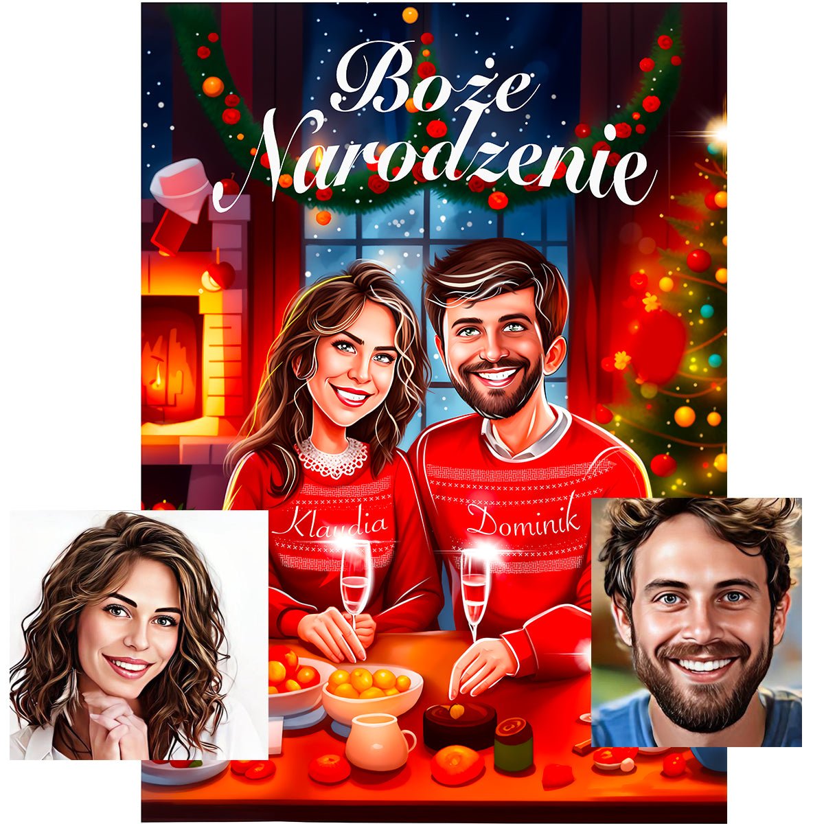 Boże Narodzenie Ilustracja - plakat, spersonalizowany prezent dla pary - Adamell.pl