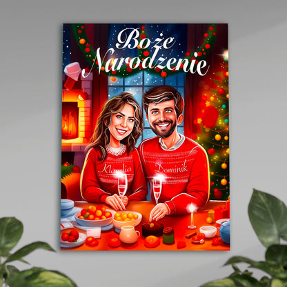 Boże Narodzenie Ilustracja - plakat, spersonalizowany prezent dla pary - Adamell.pl