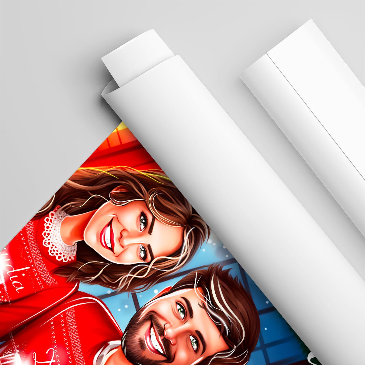 Boże Narodzenie Ilustracja - plakat, spersonalizowany prezent dla pary - Adamell.pl