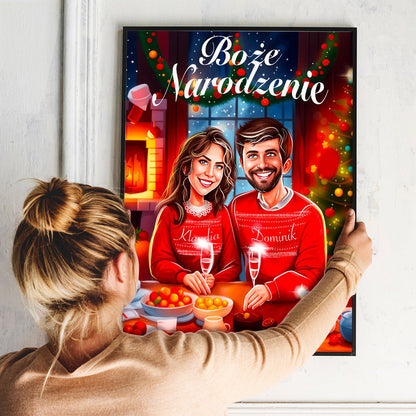 Boże Narodzenie Ilustracja - plakat, spersonalizowany prezent dla pary - Adamell.pl