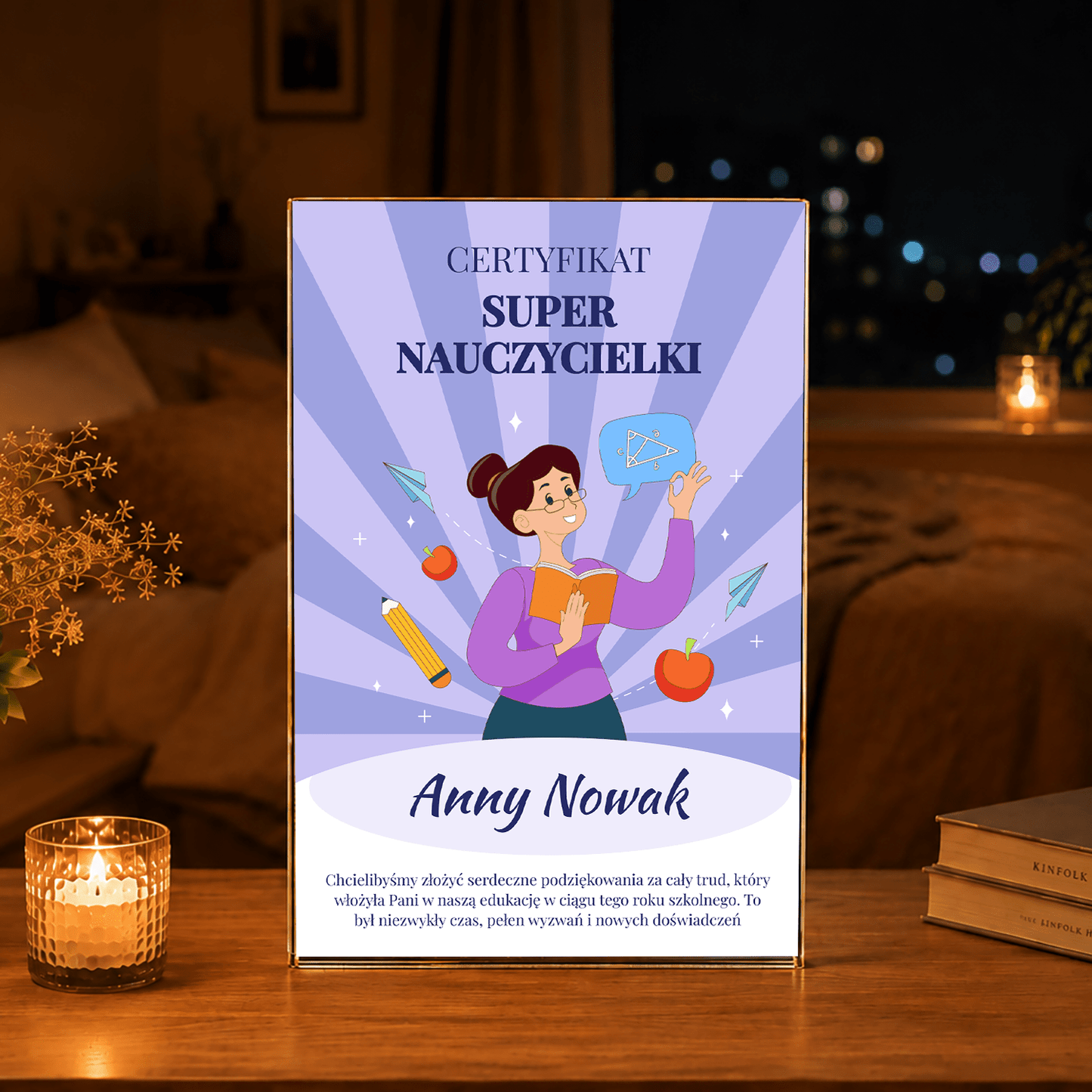 Certyfikat super nauczyciela - Druk na szkle, spersonalizowany prezent dla nauczyciela - Adamell.pl