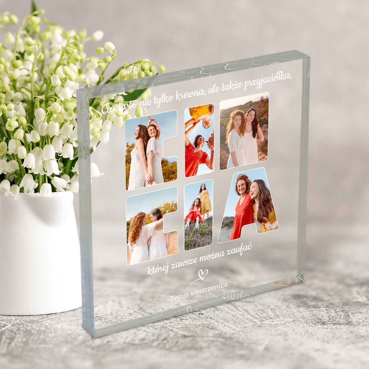 Ciocia jak przyjaciółka - Druk na kwadratowym szkle, spersonalizowany prezent dla cioci - Adamell.pl