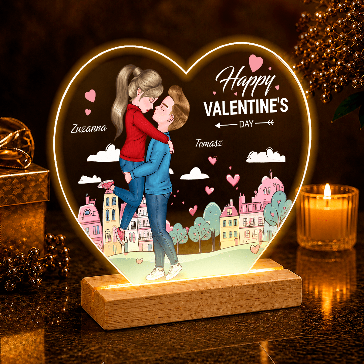 Clipart Happy Valentine's Day - Druk na szkle serce, spersonalizowany prezent dla niej - Adamell.pl