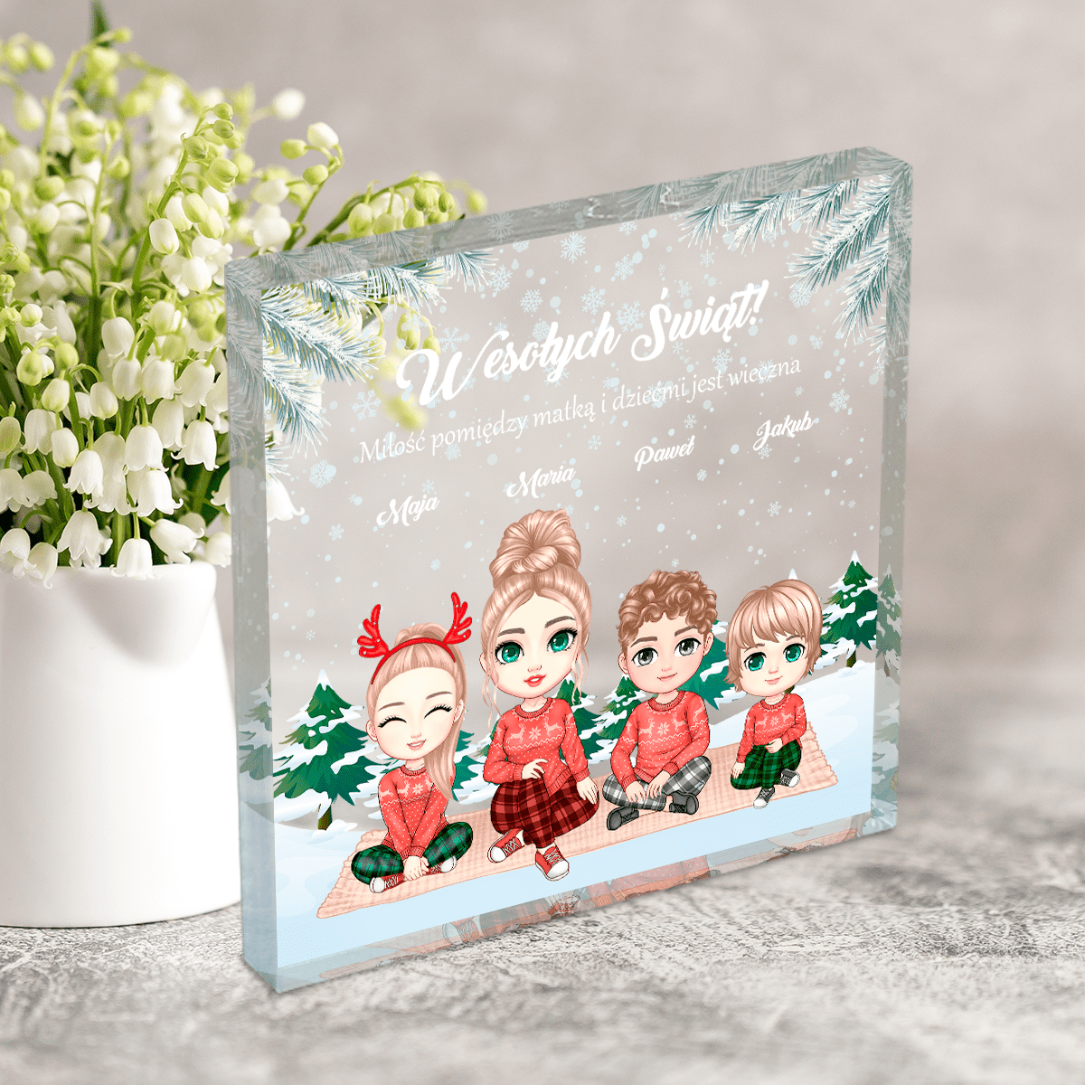 Clipart Miłość mamy - Druk na kwadratowym szkle, spersonalizowany prezent dla mamy - Adamell.pl