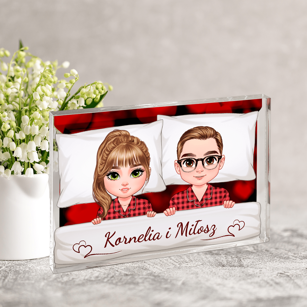 Clipart para + imiona - Druk na szkle, spersonalizowany prezent dla niego - Adamell.pl