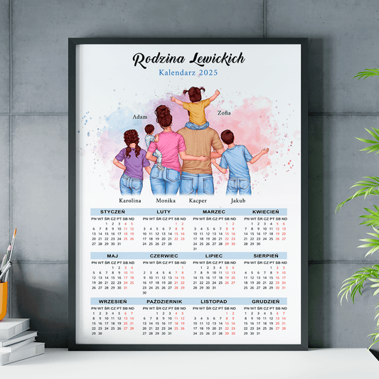 Clipart rodzina + kalendarz - plakat, spersonalizowany prezent dla rodziców - Adamell.pl